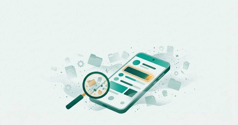 Illustration: phone storage screen still full after deleting files, hidden files exposed