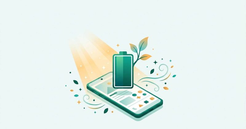 Illustration: phone with battery-saving settings stretching its charge