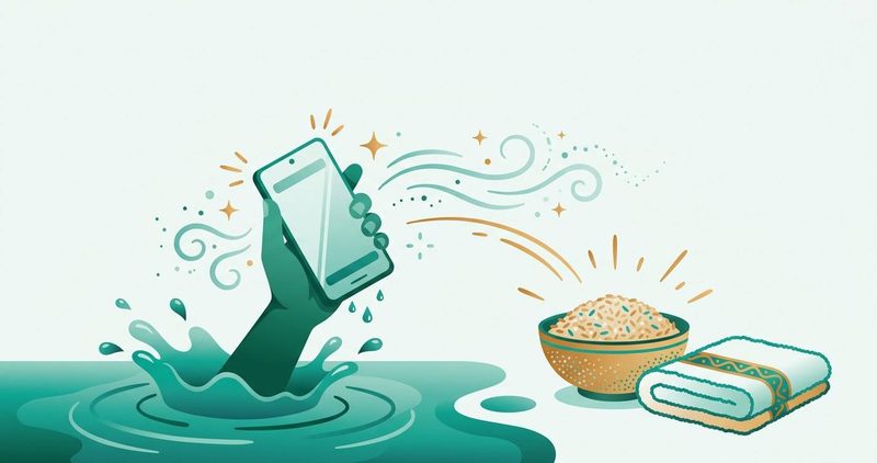 Illustration: phone splashed with water and the rescue steps that save it